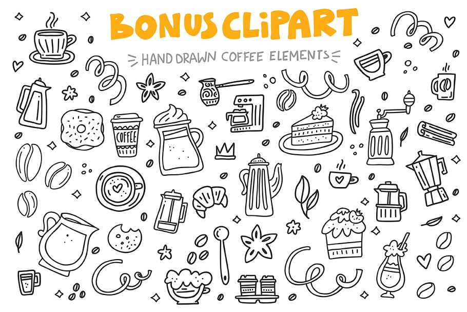 Coffee Lovers一组剪贴画及手绘字体元素插图(2)