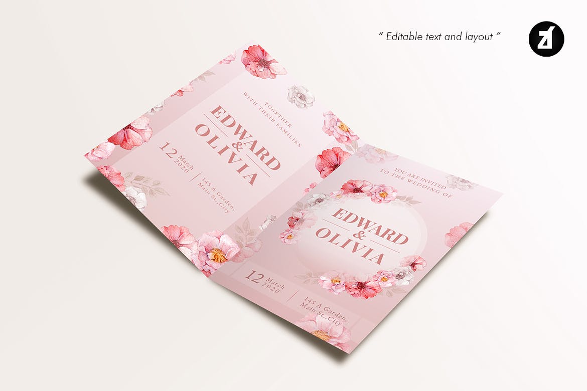 手绘水彩花卉婚礼请柬设计模板 Floral Hand-drawn Watercolor Wedding Invitation插图(4)