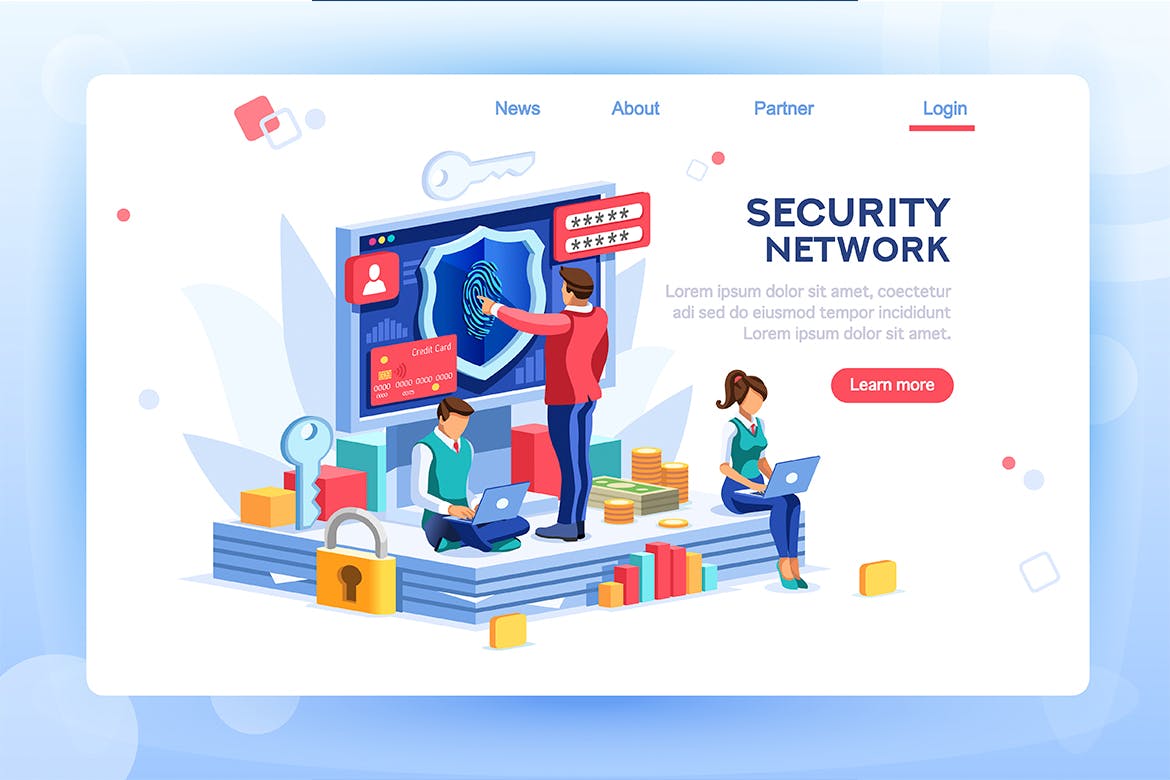 网络安全主题网站矢量概念插画 Security Concept  Network Law Code插图