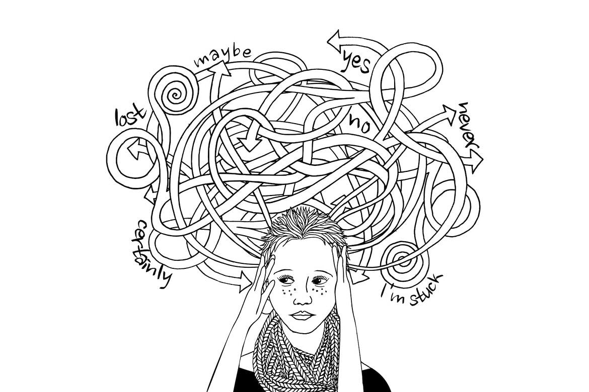 困惑的女子矢量手绘图案素材 Confused and Doubtful Young Woman插图(1)