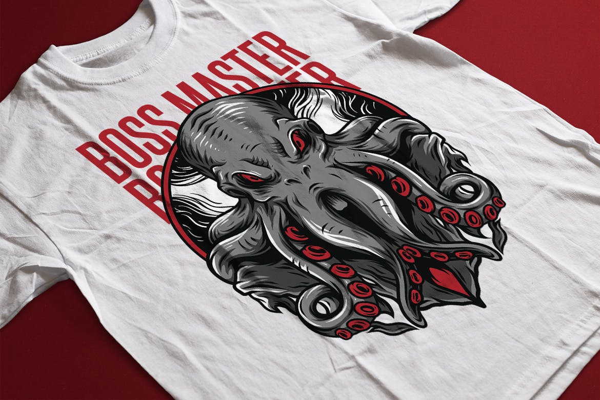 章鱼老大潮牌T恤印花图案素材库精选设计素材 Boss Master插图(2)
