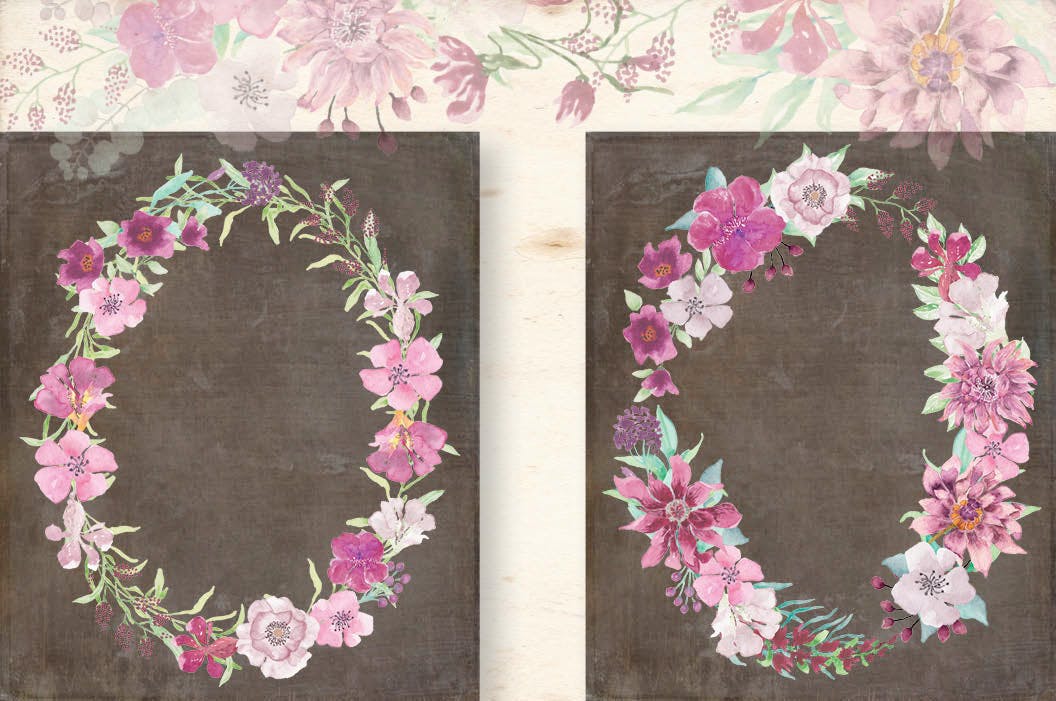 淡紫色水彩花卉设计素材库精选PNG素材包 Shades of Mauve Watercolor Design Set插图(2)