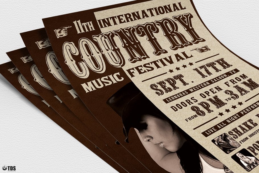 乡村音乐节海报传单模板 v7  Country Live Flyer PSD V7插图(4)