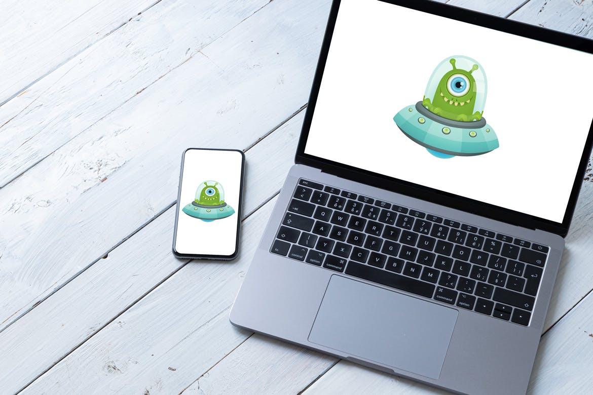 旧木桌上的Macbook&iPhone样机模板v1 Spojeeto Device Mock-ups vol.1插图(1)