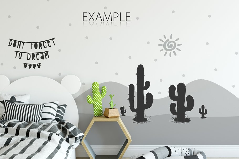 儿童卧室书房墙纸&相框样机 KIDS Interior WALL & FRAMES Mockup 3插图(13)