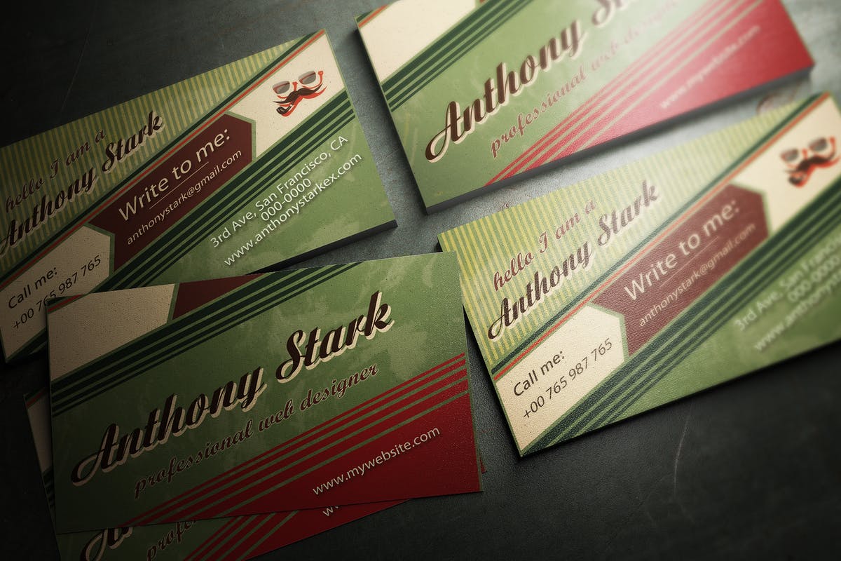 复古风格企业名片设计模板 Retro Business Card Design插图