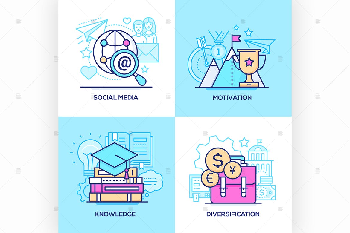 营销&教育主题线条艺术矢量插画素材 Marketing and education – line illustrations插图