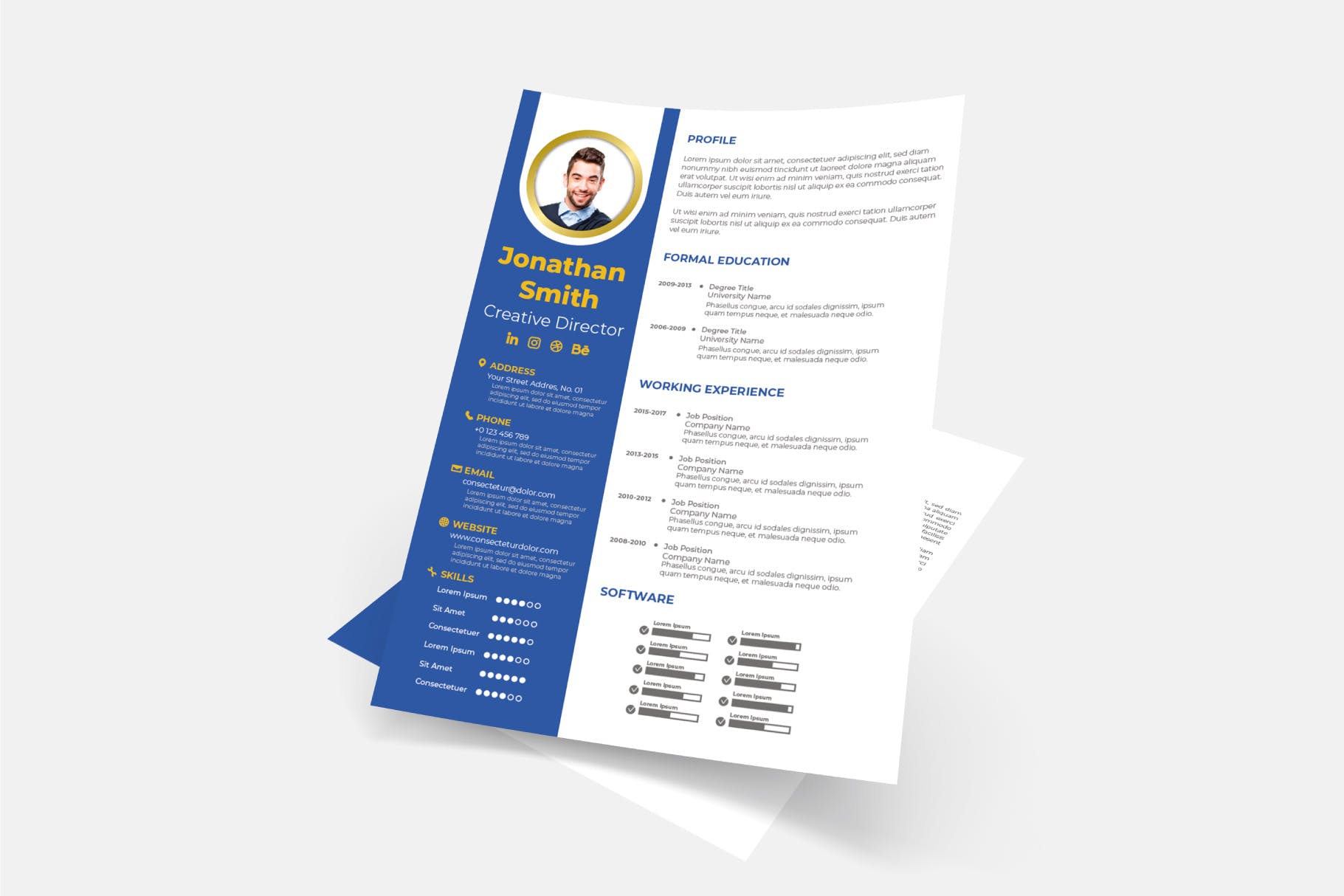 蓝白配色风格求职简历排版设计模板v14 Cv Resume Template.v14插图(1)