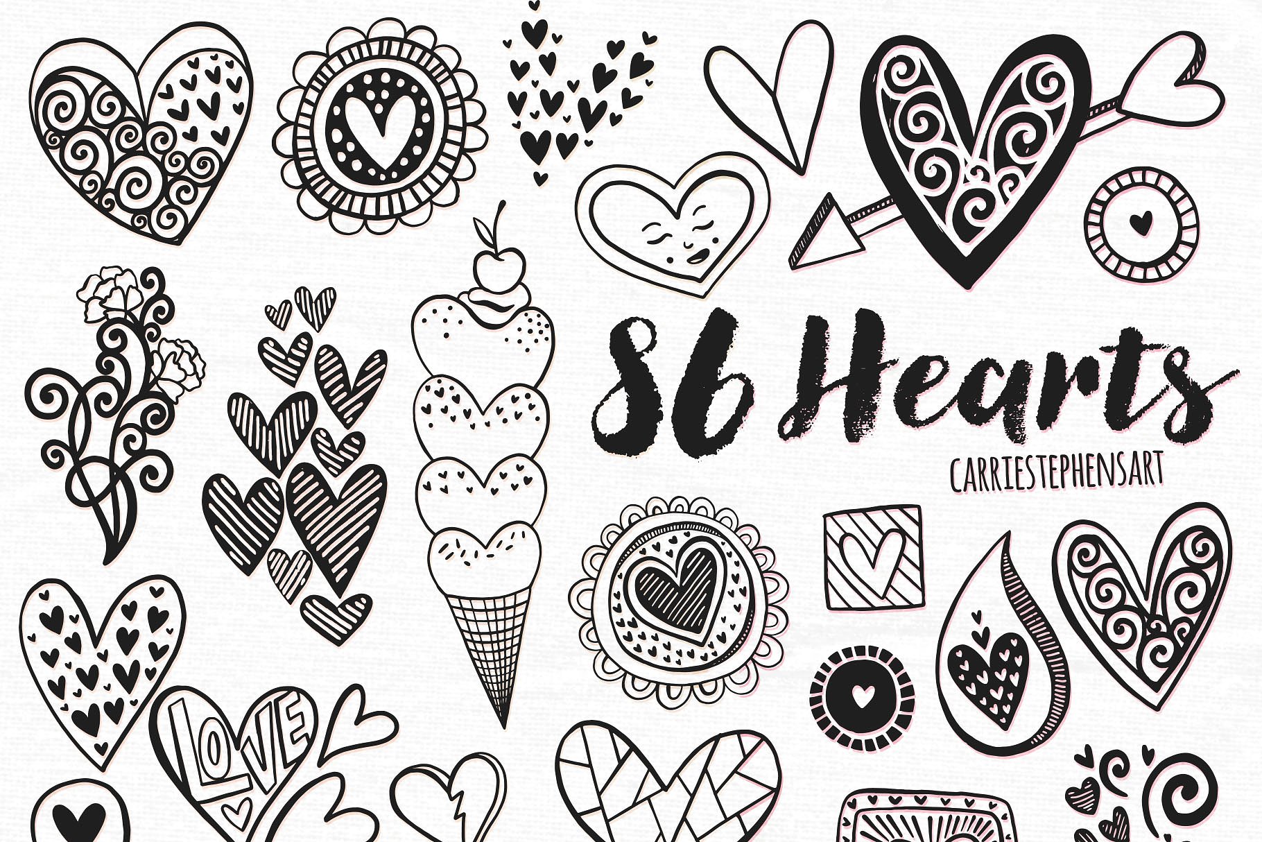 心形涂鸦图形&PS笔刷 Heart Doodles + Photoshop Brush插图(2)