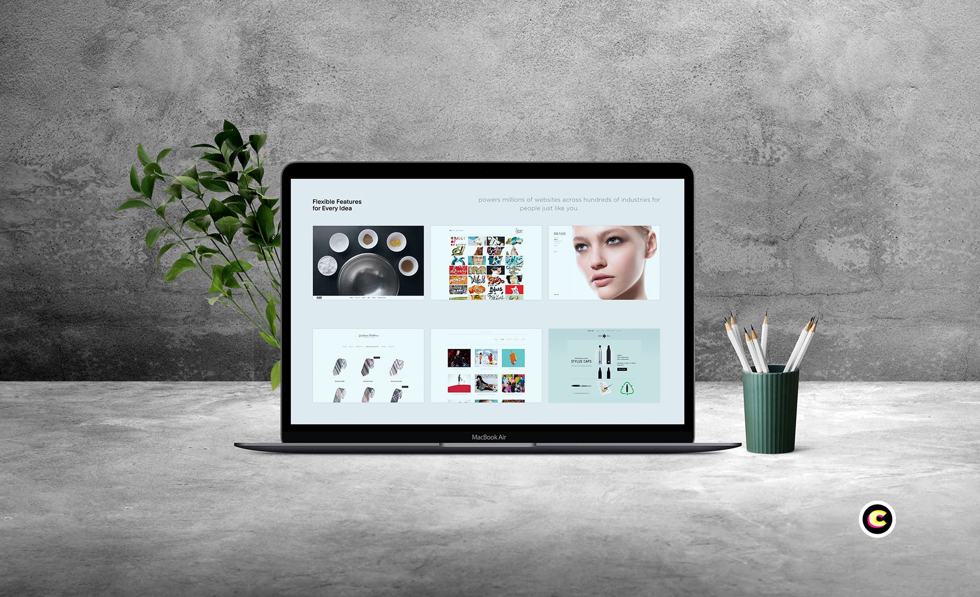 简约风办公环境超极本电脑屏幕预览样机 Laptop Mockup插图(1)