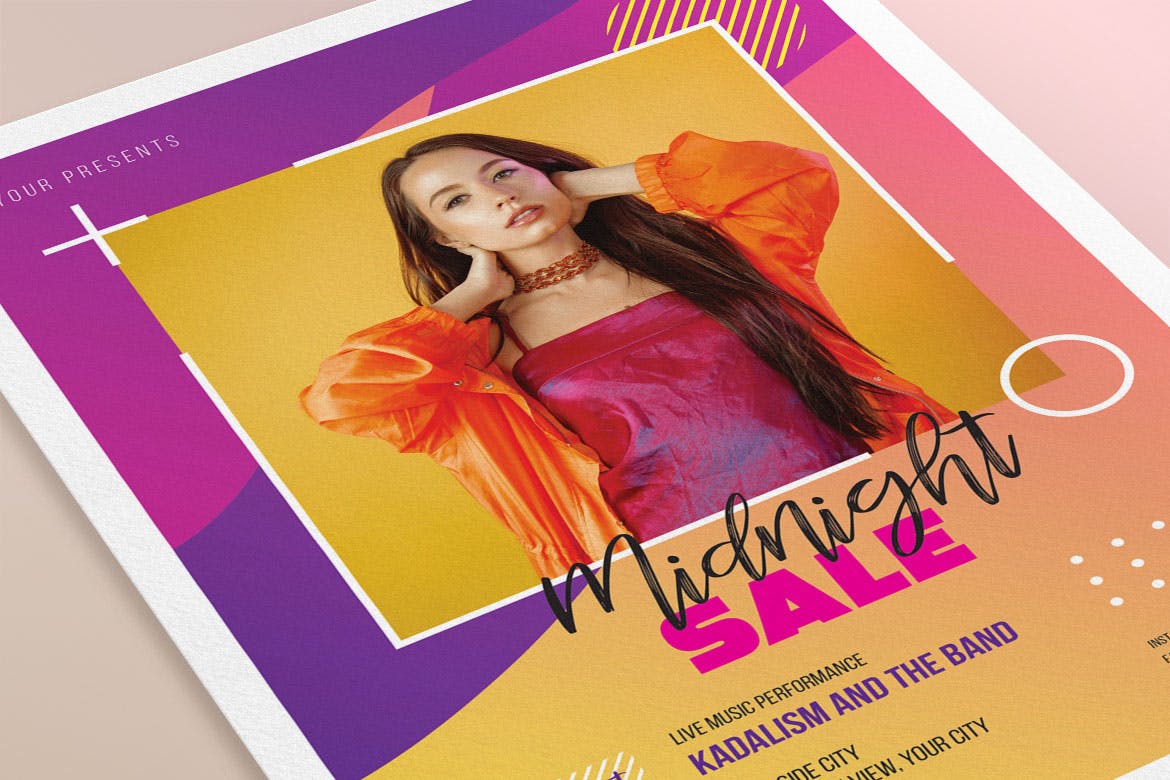 大型午夜促销专场宣传海报设计模板 Midnight Sale Flyers Template插图(1)