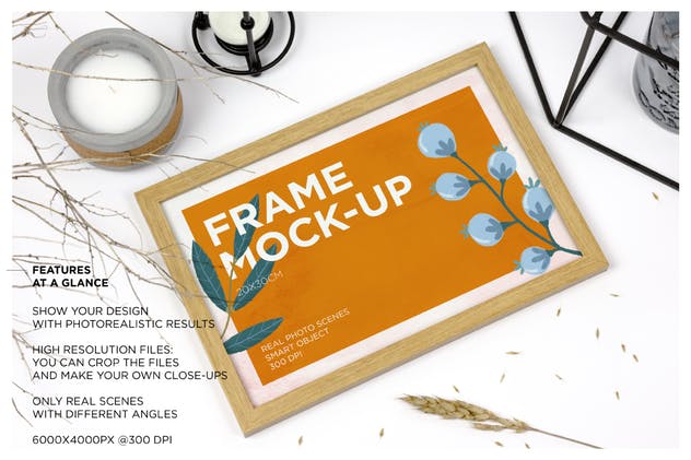 实木画框相框样机模板 Natural Wood Frame Mockup插图(1)