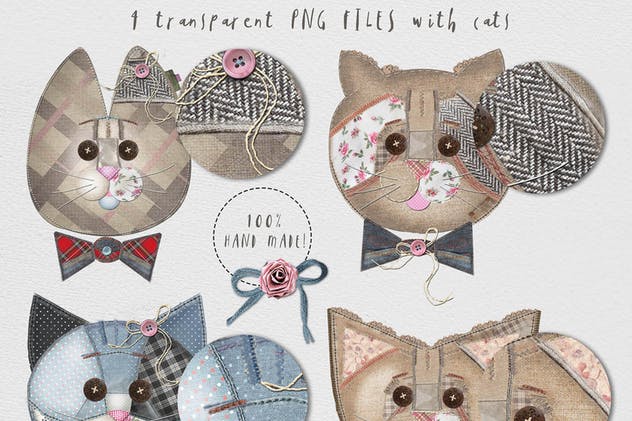 卡通猫布艺拼接图案剪贴画 CATS ON PATCH插图(12)