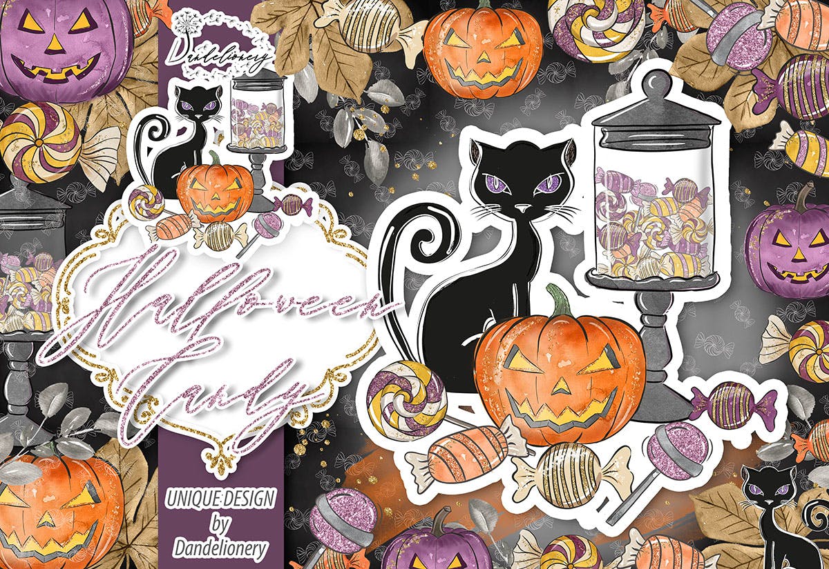 万圣节节日元素手绘图案PNG素材 Halloween Candy design插图(3)