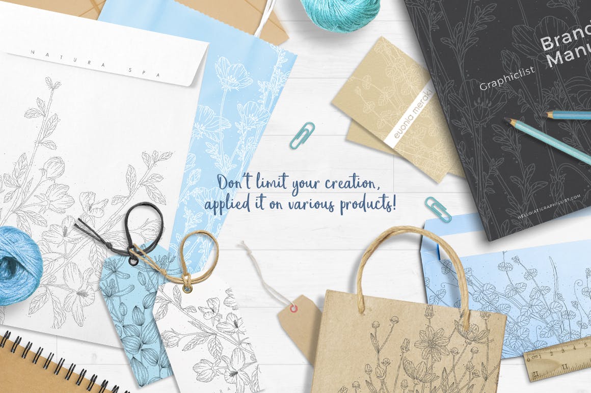 蒲公英线条手绘图案矢量背景素材 Delicate Floral Line Backgrounds插图(6)