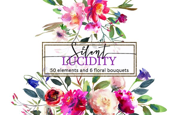 明亮紫色水彩花卉剪辑艺术集 Bright Purple Flowers Clip Art Set插图(1)