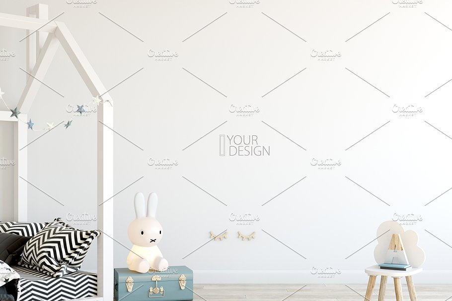 儿童卧室书房墙纸&相框样机 KIDS Interior WALL & FRAMES Mockup 3插图(28)