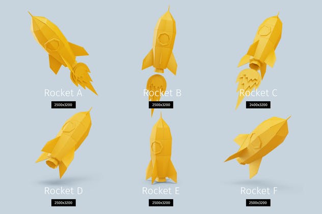 火箭剪纸立体模型场景样机模板 Papercraft Rocket插图(1)