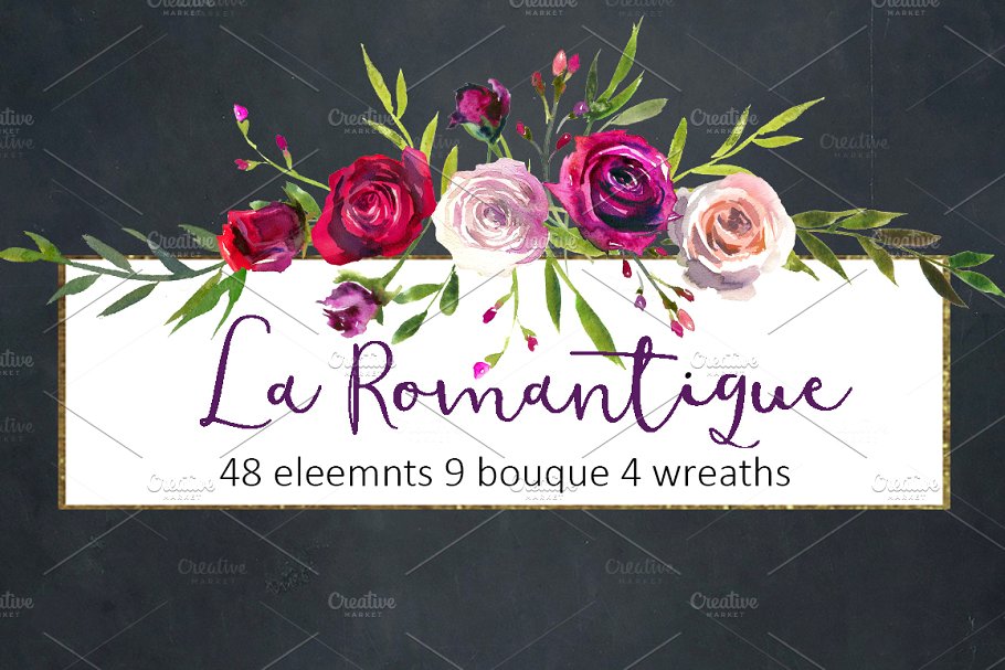 勃艮第红粉水彩花卉剪贴画 Burgundy Red Pink Flowers Clipart插图(9)