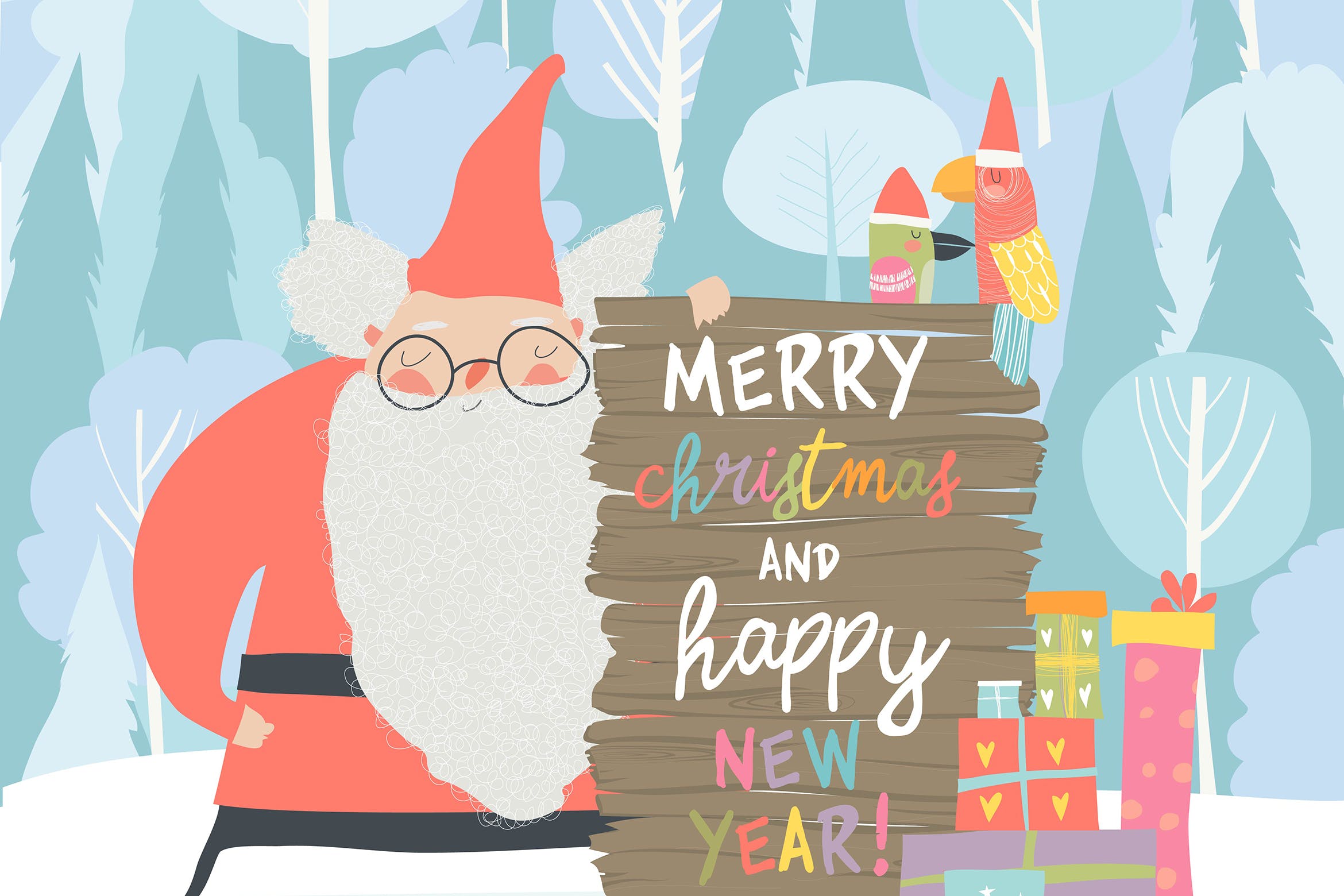 圣诞老人&圣诞节庆祝主题矢量手绘插画 Santa Claus celebrating Christmas. Vector illustra插图