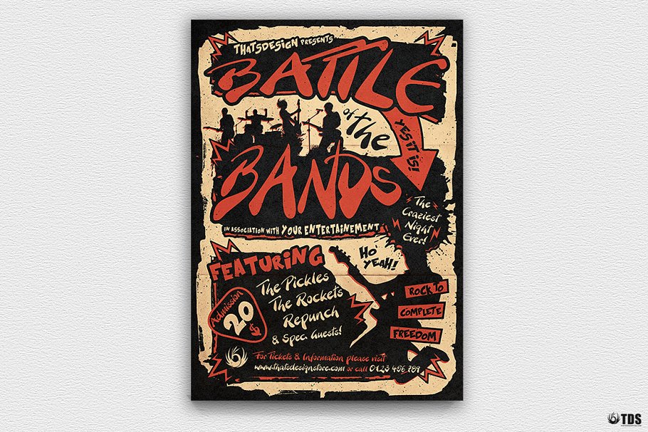 摇滚乐队音乐表演宣传传单PSD模板 Battle of the Bands Flyer PSD插图(1)