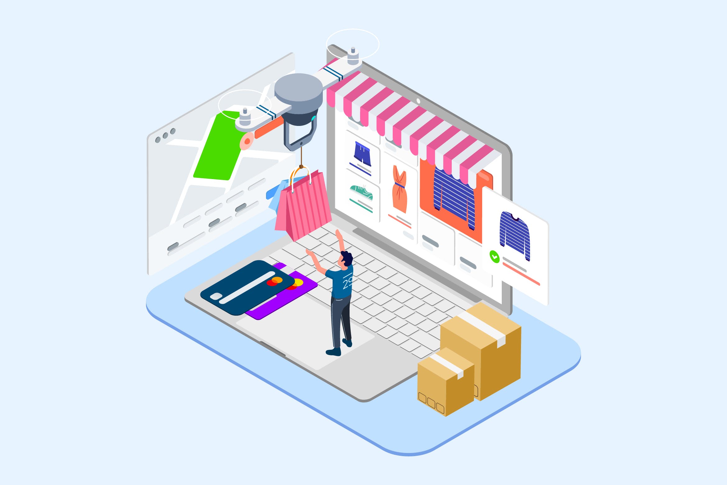 无人机快递配送场景2.5D等距概念矢量插画v2 Drones Delivery Isometric Illustration – T2插图