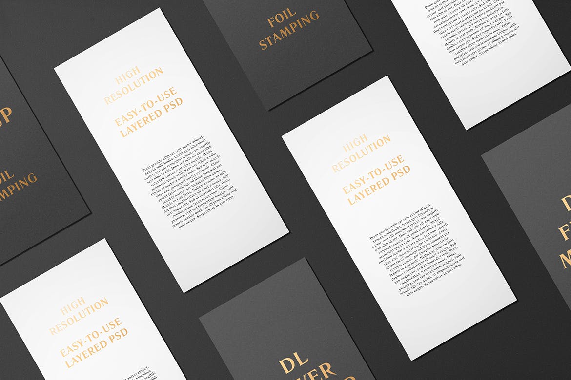 高端逼真质感得DL传单名片铝箔冲压特殊工艺VI样机展示模型mockups插图(7)