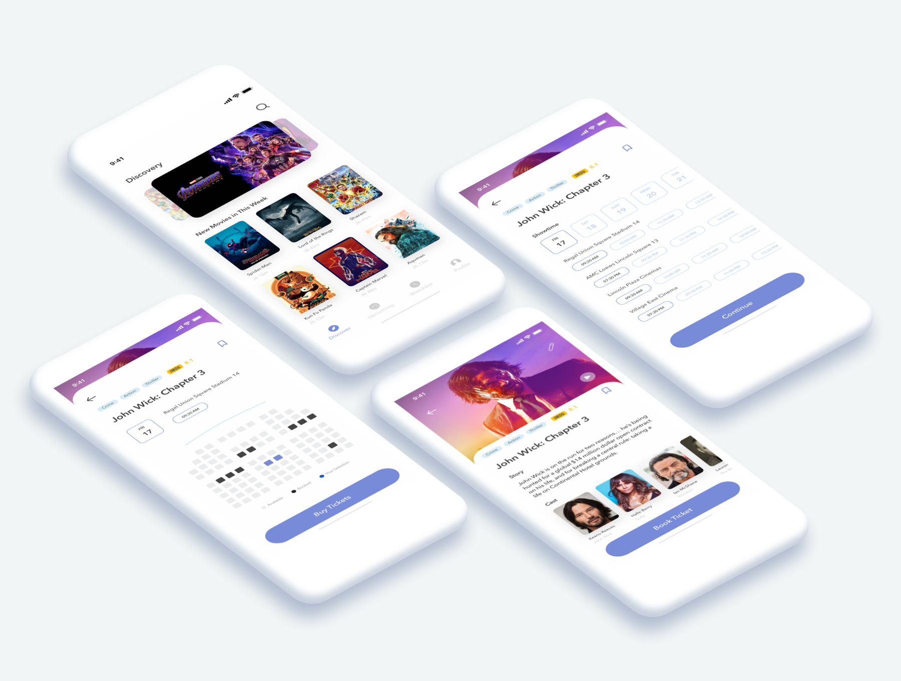 素材库下午茶：电影订座订票APP UI KIT套装模板插图(1)