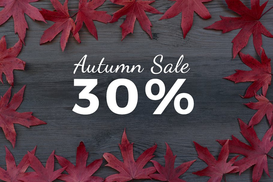 秋天落叶巨无霸Banner场景样机背景 Autumn leaves background mockups插图(3)