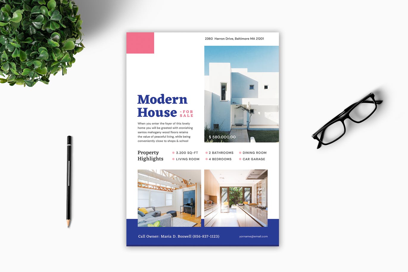 独栋别墅销售传单海报PSD素材素材库精选模板 House Sale Flyer插图