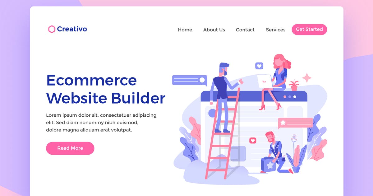 电子商务网站搭建场景插画网站着陆页模板 Ecommerce Websites Builder Web Landing Page插图