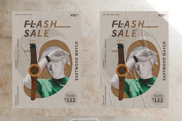 手表单品优惠促销海报设计模板 Wood Watch Poster插图(2)