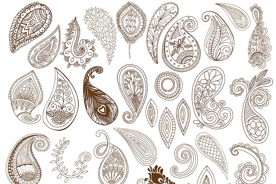 波西米亚风格艺术线条插图素材 Boho Paisley Line Art Illustrations插图(1)