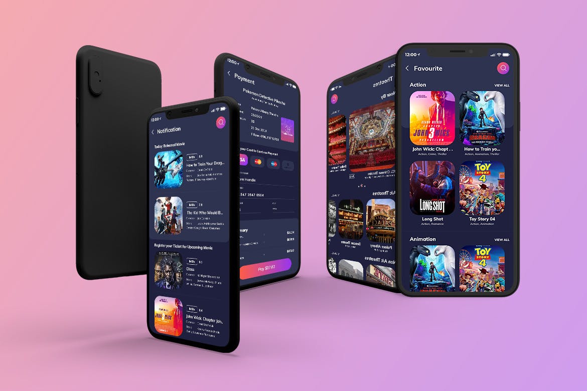 电影网上选座预订APP应用UI设计套件PSD模板 Ocodile-Movie Booking Mobile App UI Kit Dark插图(1)