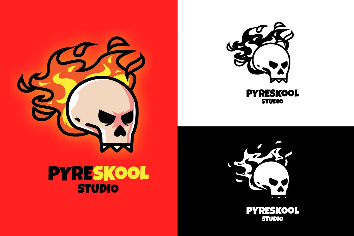 火骷髅工作室Logo设计素材库精选模板 Fire Skull Mascot Logo插图