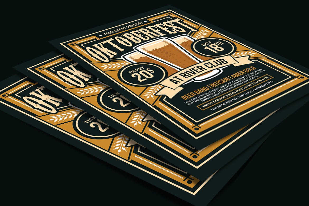 复古设计风格啤酒节活动宣传海报设计模板 Oktoberfest Flyer插图(3)