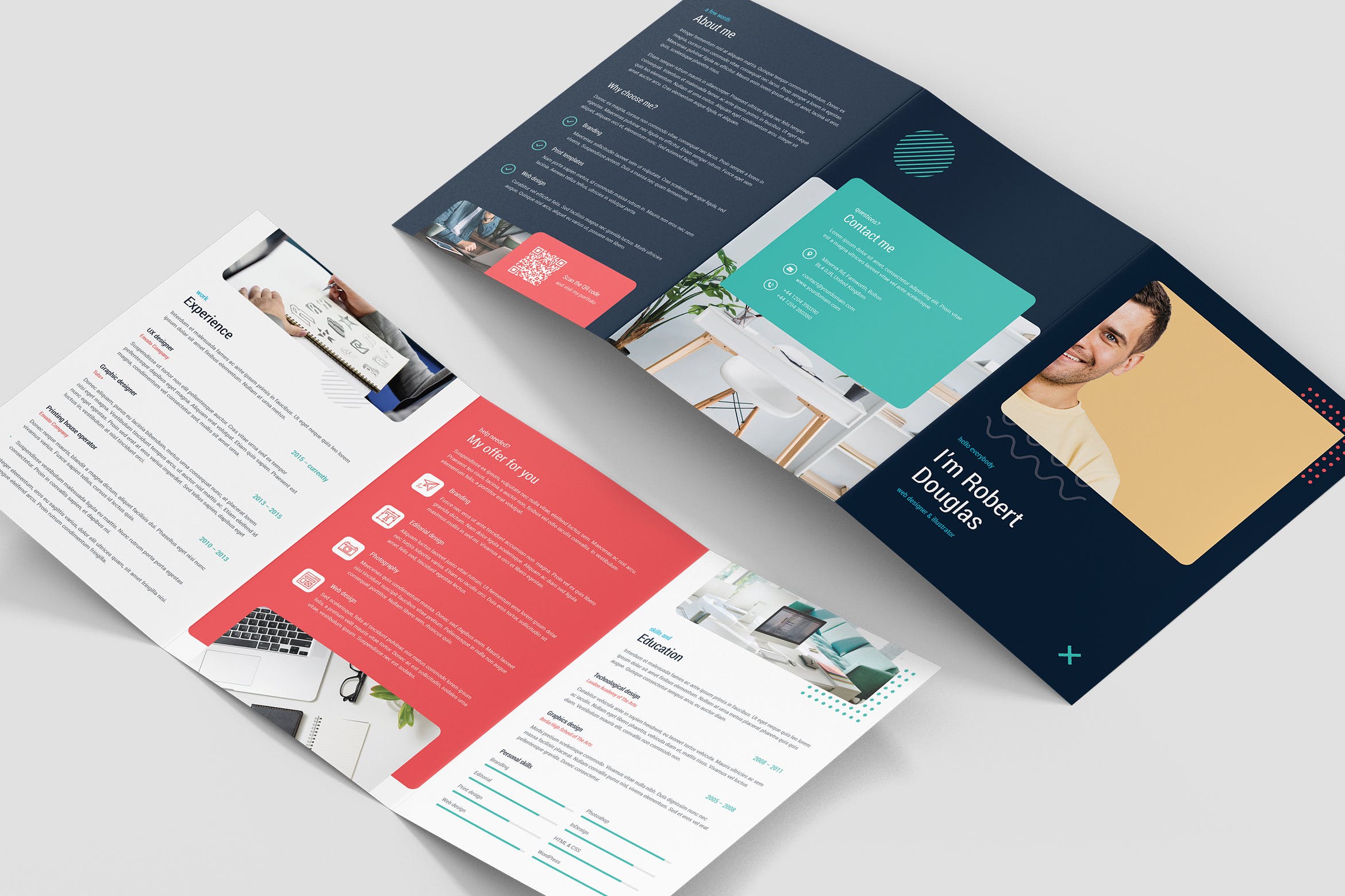 A5尺寸大小三折页个人简历彩页设计模板 Brochure – Resume Tri-Fold A5插图