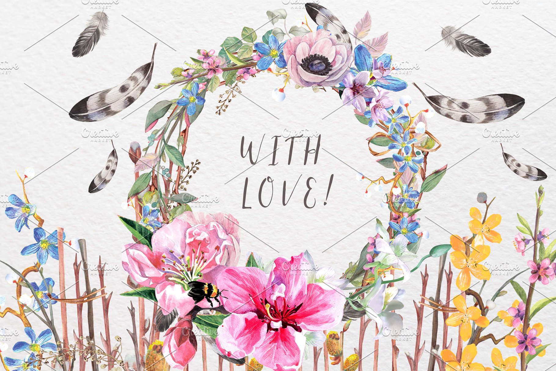 极力推荐：“春暖花开”水彩花卉设计素材包 "Spring bloom" 80 png插图(11)