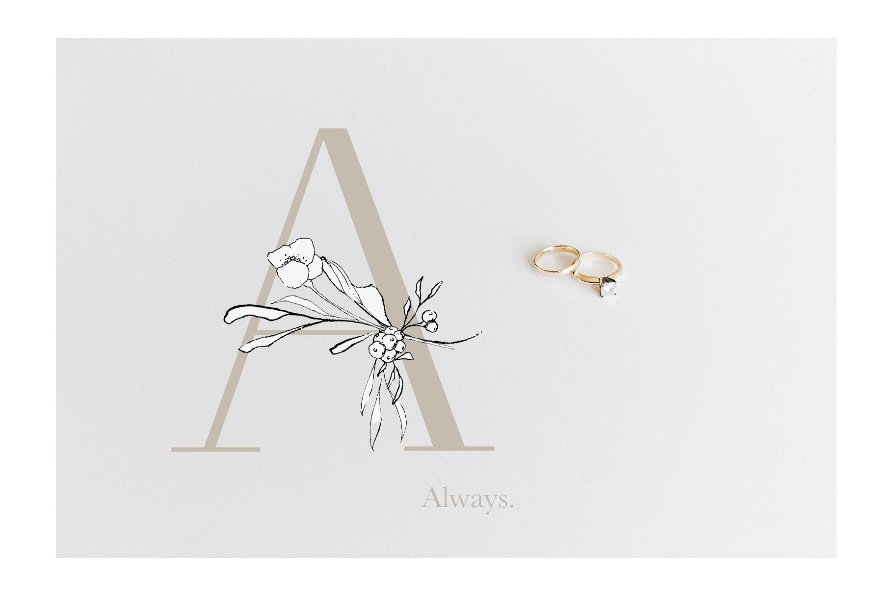 优雅风格手绘花卉插图&字母素材 Floral Alphabet & Illustrations插图(7)