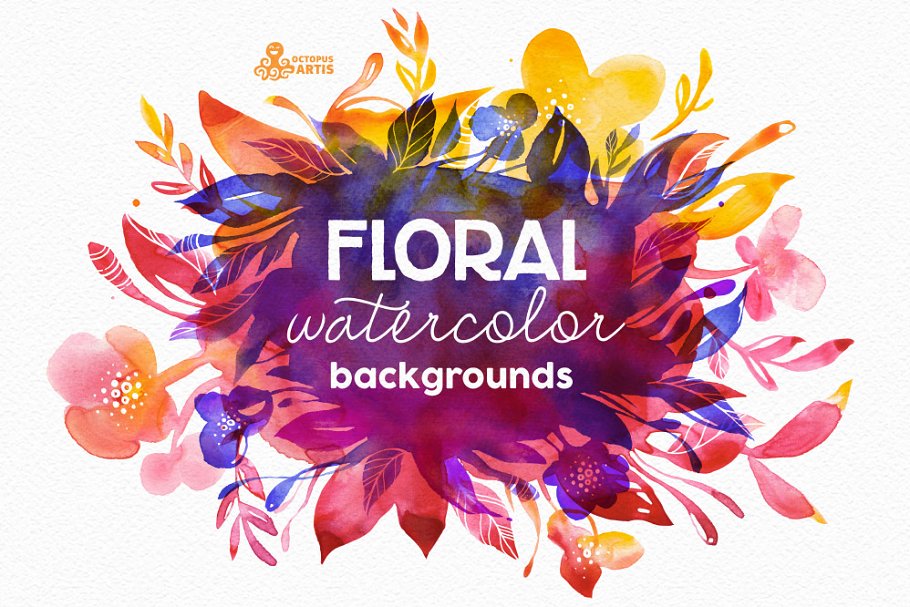 水彩花卉背景剪贴画 Floral Watercolor Backgrounds插图
