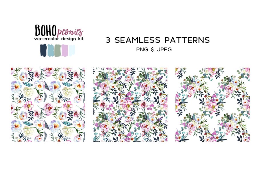 波西米亚风白色&粉色牡丹水彩剪贴画 Boho White Pink Peonies Watercolor插图(7)