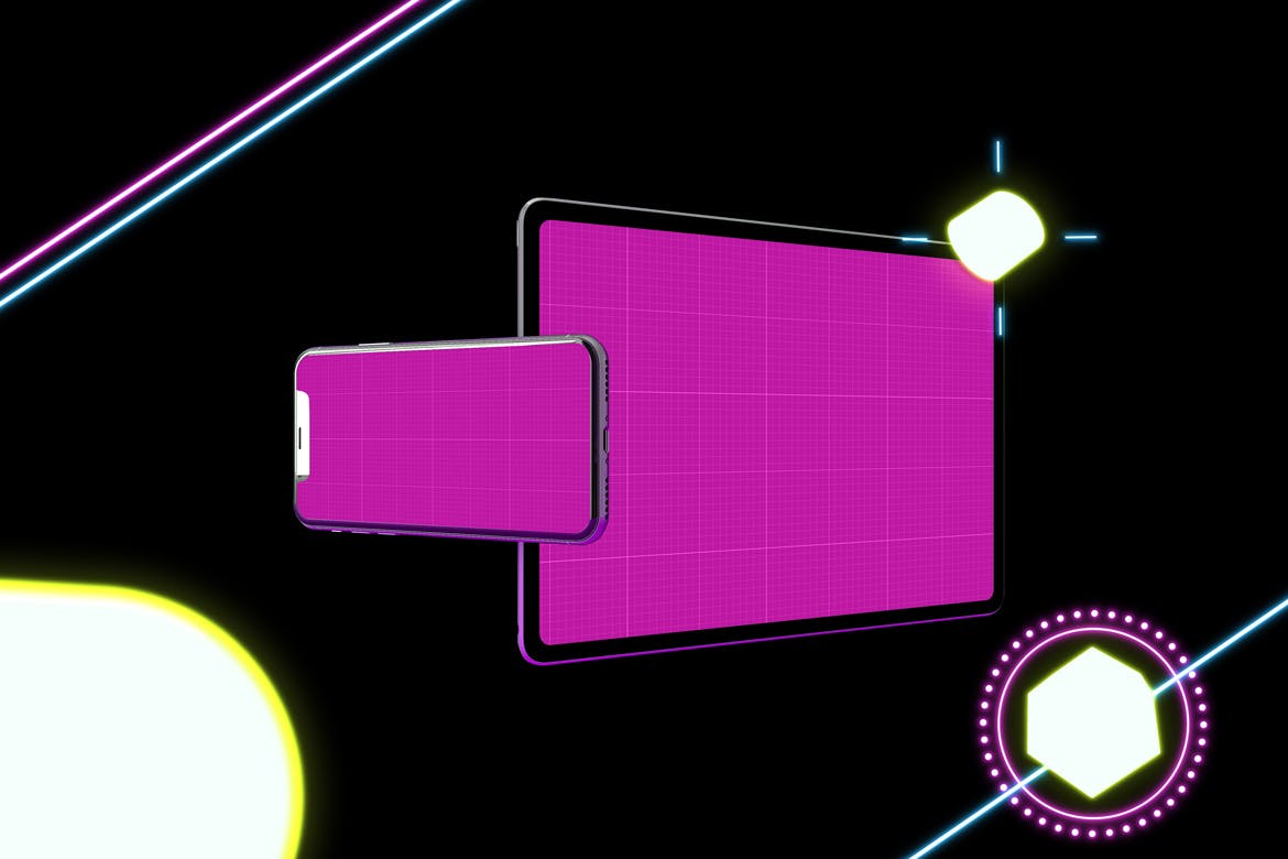 霓虹灯背景iPhone XS & iPad Pro样机模板 Neon iPhone XS & iPad Pro插图(11)
