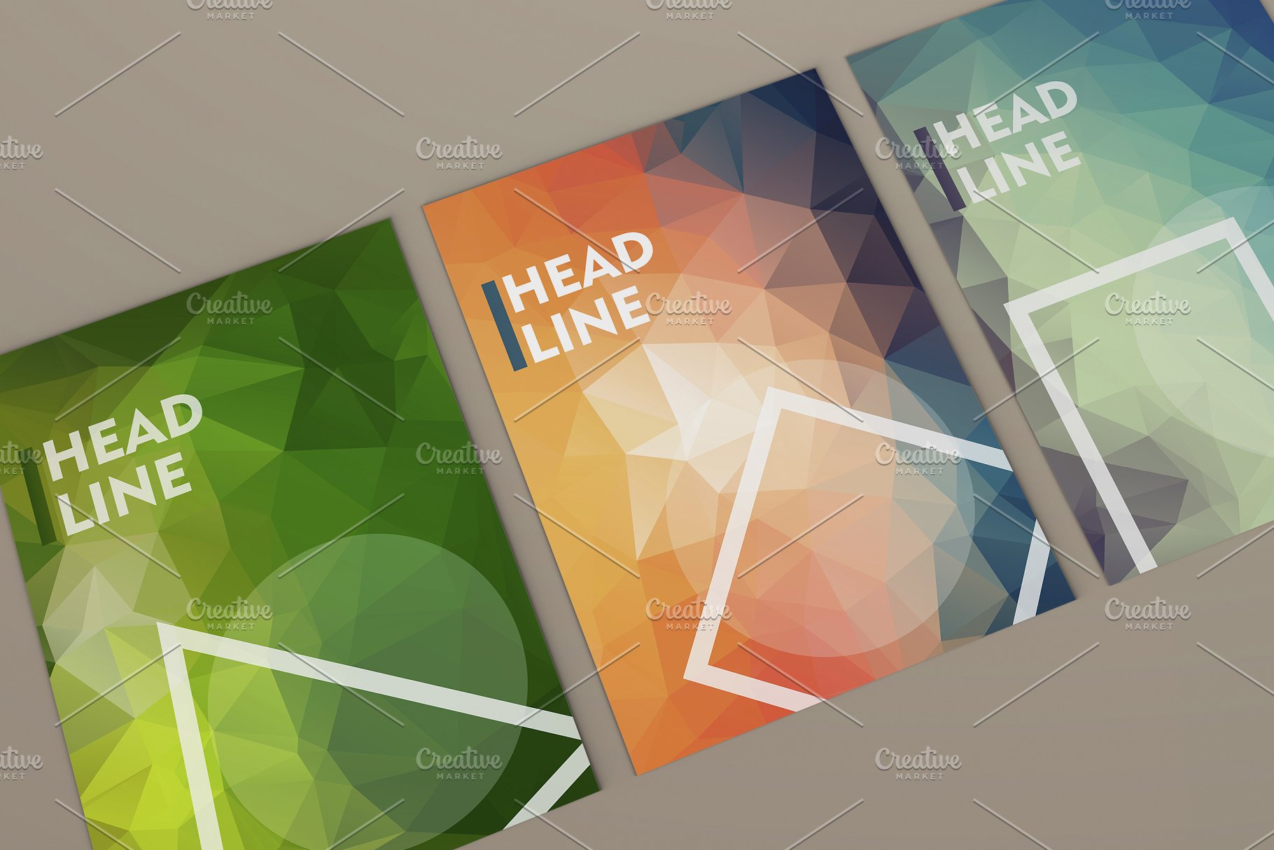 多色抽象多边形风格的精美小册子模板  Brilliant brochures in poli style插图(5)