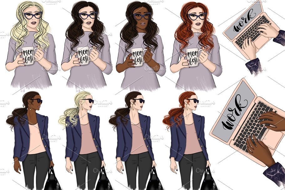 女强人女性形象手绘插画素材 Mom Boss Hand Drawn Illustrations插图(4)