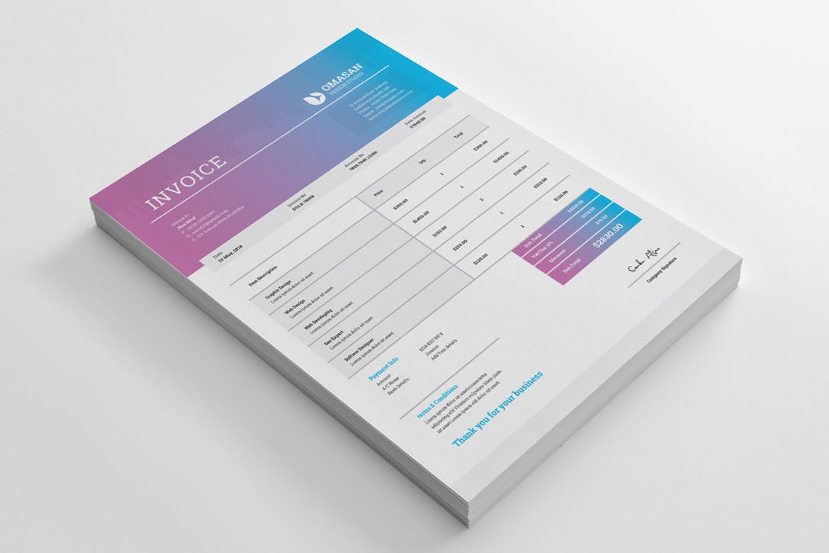 企业发票票据报价单设计模板v05 Invioce Template 05插图(1)
