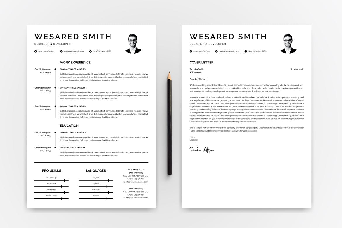 黑白设计风格个人简历/介绍信设计模板v13 Resume Template 13插图(2)