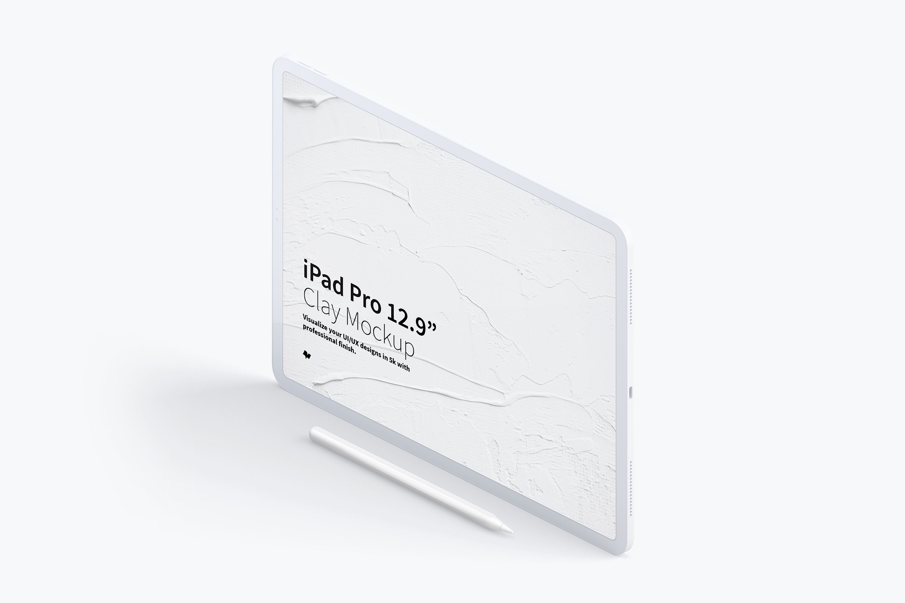 iPad Pro黏土陶瓷材质平板电脑屏幕演示左视图样机03 Clay iPad Pro 12.9 Mockup, Isometric Left View 03插图