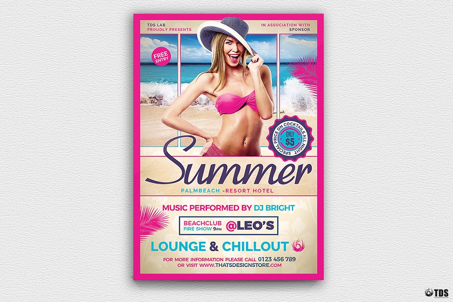 性感女郎夏日海滩派对推广传单PSD模板 Summer Beach Flyer PSD V2插图(1)