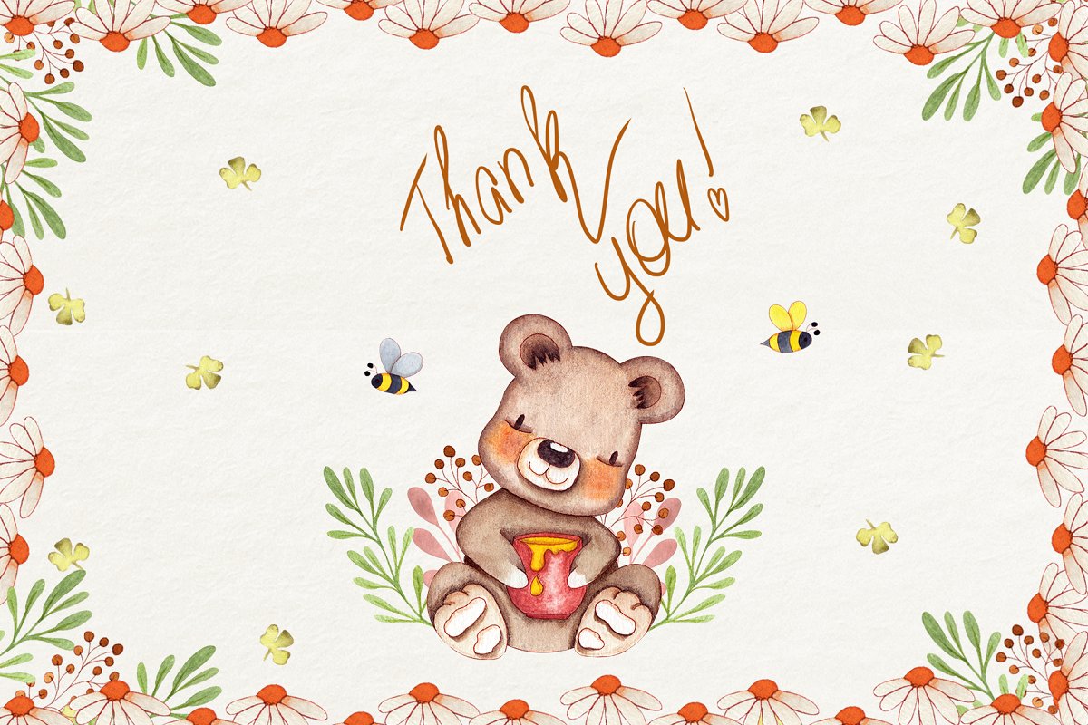 可爱的蜜蜂&熊水彩插画合集插图(1)