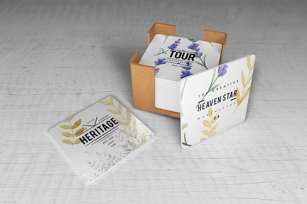 简约酒杯/咖啡杯垫样机V2 Coaster Mockups V2插图(5)